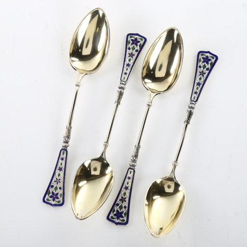 1471 - A set of 12 Norwegian vermeil silver and polychrome enamel coffee spoons, length 11cm