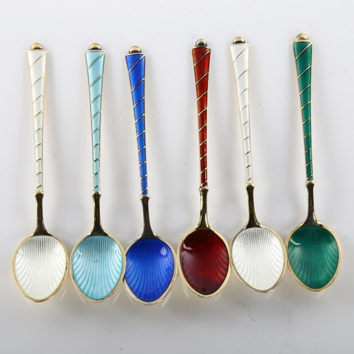 1472 - EGON LAURIDSEN - a set of 6 Danish vermeil sterling silver and harlequin enamel coffee spoons, with ... 