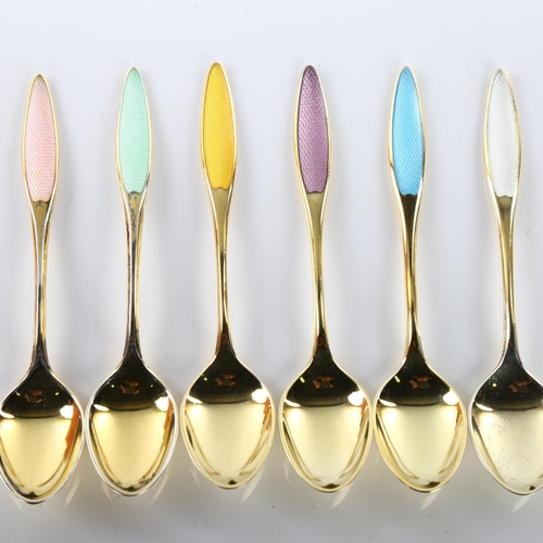 1473 - FRIGAST - a set of 6 Danish vermeil sterling silver and harlequin enamel coffee spoons, length 9.5cm