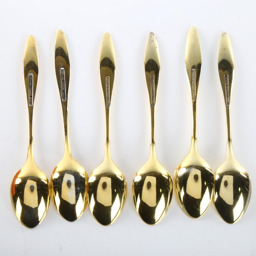 1473 - FRIGAST - a set of 6 Danish vermeil sterling silver and harlequin enamel coffee spoons, length 9.5cm