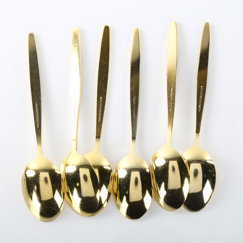 1476 - MEKA - a set of 6 Danish vermeil sterling silver and red enamel coffee spoons, length 9cm