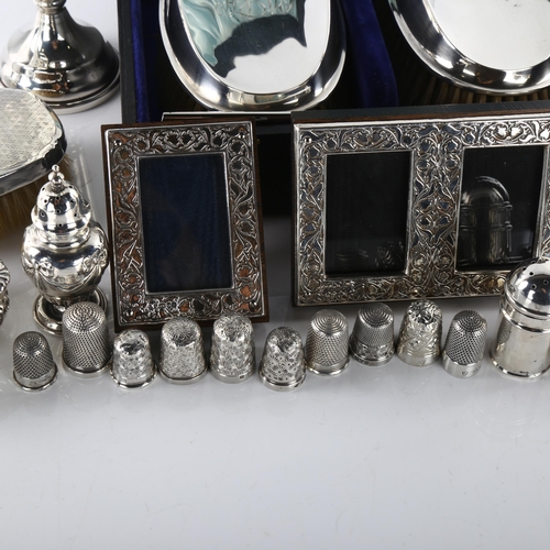 1482 - Various silver, including pair of bud vases, pair of miniature tankard pepperettes etc