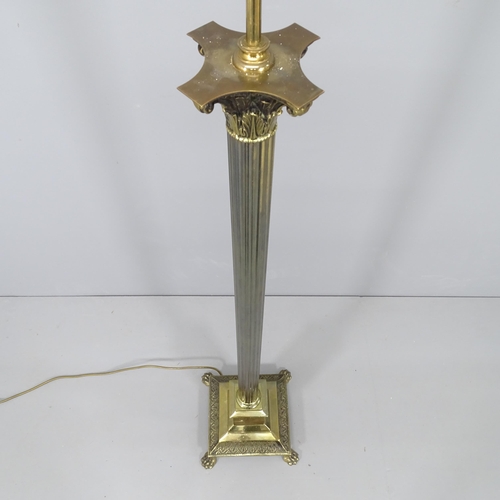 2022 - A 19th Century brass Corinthian column standard lamp on pedestal base. Height to bayonet 138cm.