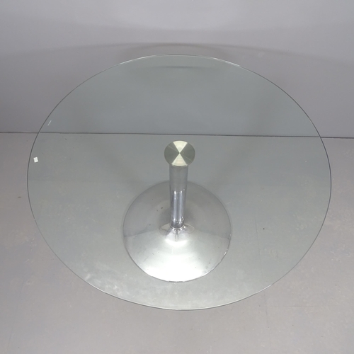 2508 - A contemporary circular glass-topped table on chrome base. 110x72cm