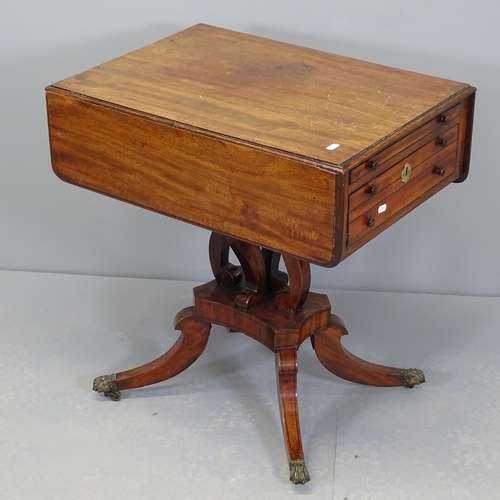 2515 - A George III mahogany drop-leaf work table with two end-frieze drawers and raised on pedestal base. ... 