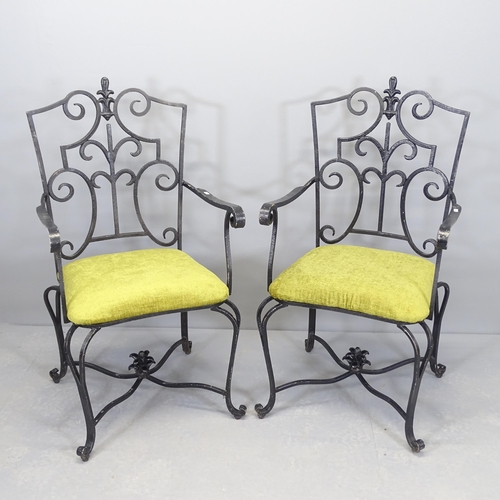 2516 - A pair of wrought iron and upholstered Art Nouveau style chairs.