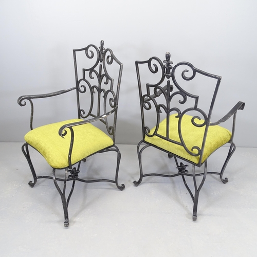 2516 - A pair of wrought iron and upholstered Art Nouveau style chairs.