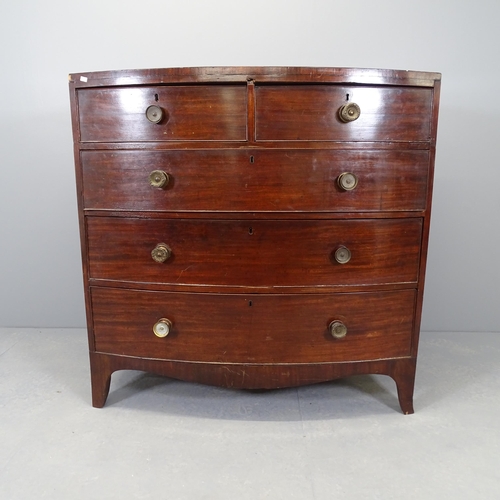 2524 - A 19th century mahogany bow-front chest of two short and three long drawers. 108x108x54cm