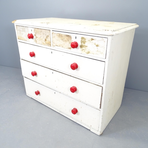 2525 - A vintage painted pine chest of two short and three long drawers. 106x88x56cm