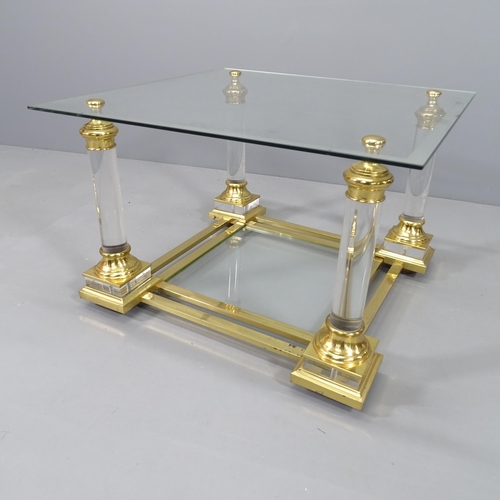 2245 - A 1950s' Maison Charles coffee table, with Lucite and gilt frame, mirrored edge glass top and shelf,... 