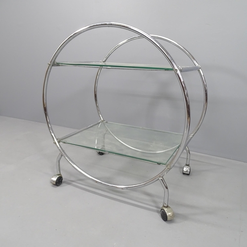 2246 - A contemporary Art Deco style two tier drinks trolley, with removable glass shelves and chrome frame... 