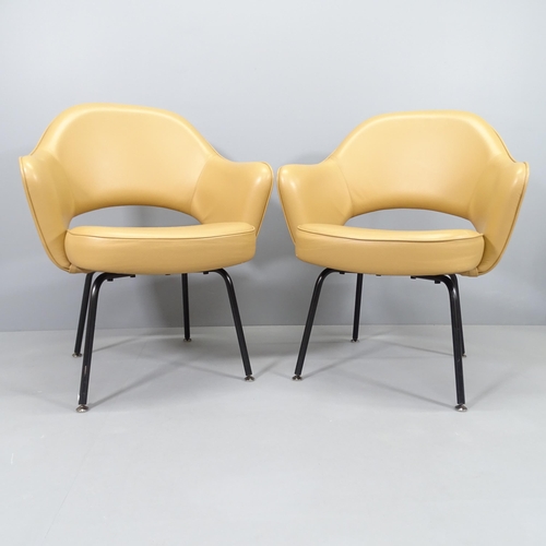 2250 - Eero Saarinen, a pair of Knoll Executive armchairs in tan leather with impressed Knoll Studio and Sa... 