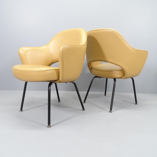 2250 - Eero Saarinen, a pair of Knoll Executive armchairs in tan leather with impressed Knoll Studio and Sa... 