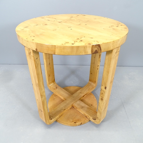 2538 - A bird's eye maple veneered circular lamp/occasional table. 60x64cm