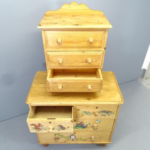 2542 - A painted pine chest of two short and two long drawers on turned legs, 86x85x47cm, and a bedside thr... 