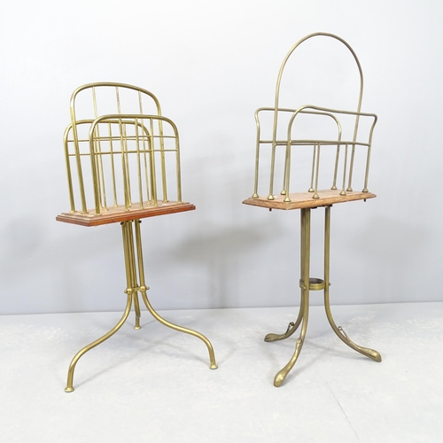 2544 - Two similar brass magazine / newspaper stands. Tallest 85cm