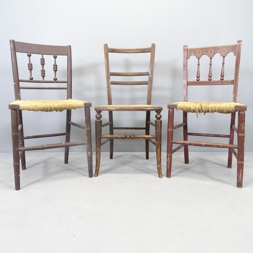 2562 - Two similar William Morris style rush seated chairs, and another cane seated chair (3)