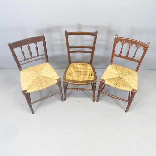 2562 - Two similar William Morris style rush seated chairs, and another cane seated chair (3)