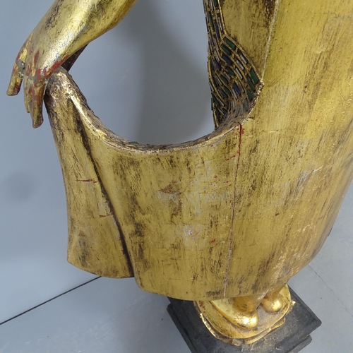 2586 - A large gilt painted resin figure of a buddha on plinth, with applied cut mirrored glass decoration.... 