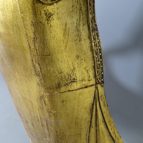 2586 - A large gilt painted resin figure of a buddha on plinth, with applied cut mirrored glass decoration.... 