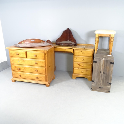 2588 - A pine chest of two short and three long drawers on bun feet,93x80x45cm, a pine dressing table with ... 