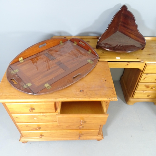 2588 - A pine chest of two short and three long drawers on bun feet,93x80x45cm, a pine dressing table with ... 