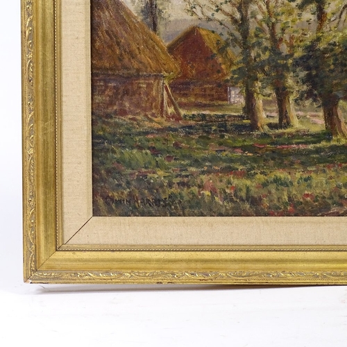 2832 - Edwin Harris, oil on canvas, extensive farm landscape, 20