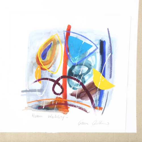 2898 - Contemporary watercolour/gouache abstract on paper, Human Volatility, indistinctly signed in pencil,... 