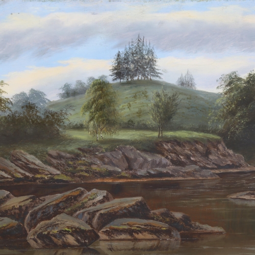 2907 - English School, landscape view, oil on board, signed with monogram, 25cm x 34cm, framed and glazed