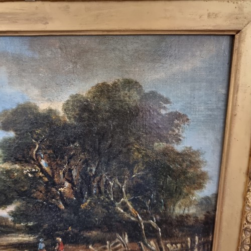 822 - 19th century English School, figures in wooded landscape, oil on canvas, unsigned, 22cm x 29cm, fram... 