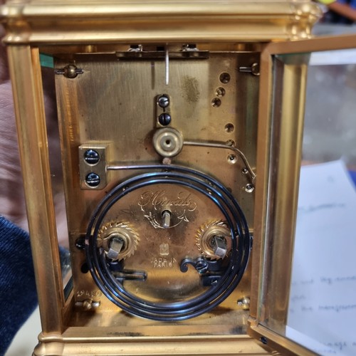 25 - 19th century French gilt-brass cased carriage clock, with repeat movement, case height 14cm