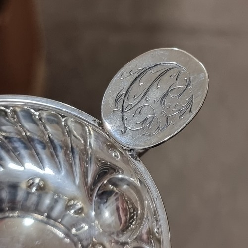 1463 - A French silver wine taster, half fluted decoration, bowl diameter 8cm, 2.1oz