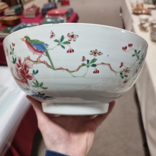 26 - A large Chinese 18th century famille rose porcelain bowl, hand painted enamel and gilded decoration,... 