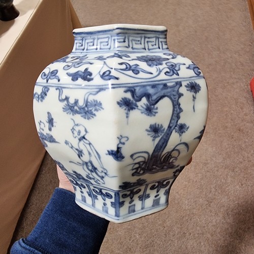 237 - A Chinese blue and white, hexagonal baluster vase, height 16cm