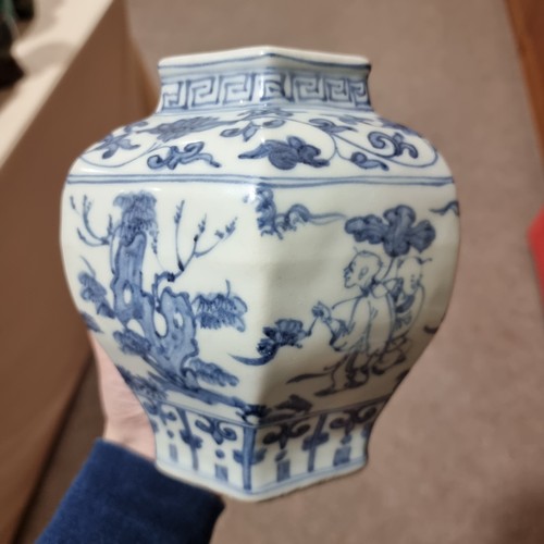 237 - A Chinese blue and white, hexagonal baluster vase, height 16cm