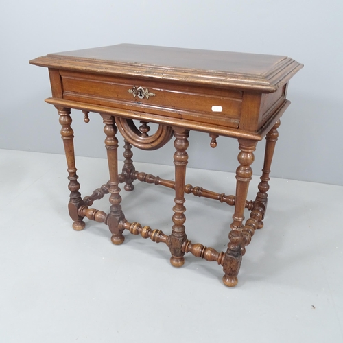 2133 - An 18th Century French walnut side table with single frieze drawer. 69x61x41cm. With key.