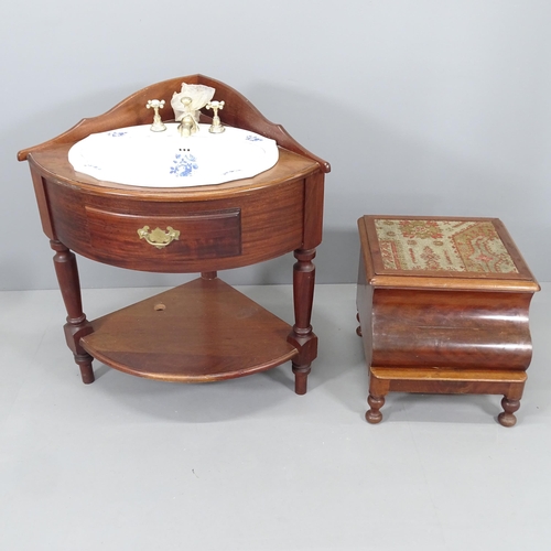 2142 - An early 20th century mahogany corner washstand converted with porcelain sink, Overall 85x90x65cm, a... 