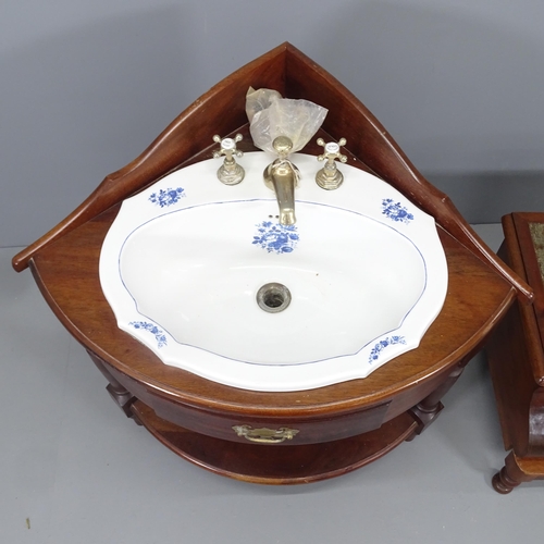 2142 - An early 20th century mahogany corner washstand converted with porcelain sink, Overall 85x90x65cm, a... 