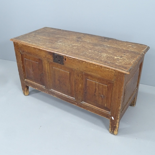 2144 - An antique stained pine coffer. 113x83x50cm