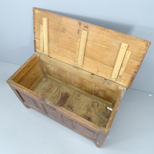 2144 - An antique stained pine coffer. 113x83x50cm