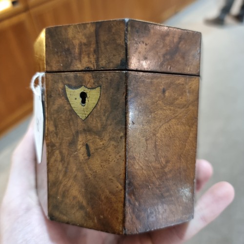 10 - 19th century walnut and parquetry inlaid octagonal tea caddy, with inner lid, width 11cm, height 11c... 