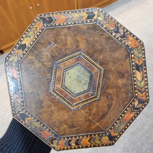 10 - 19th century walnut and parquetry inlaid octagonal tea caddy, with inner lid, width 11cm, height 11c... 