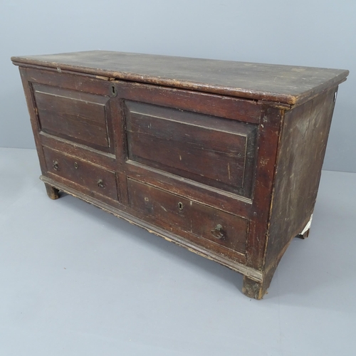 2154 - An antique stained pine mule chest. 118x65x48cm