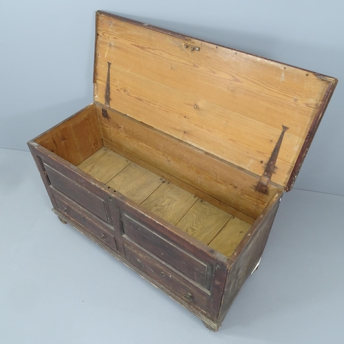 2154 - An antique stained pine mule chest. 118x65x48cm