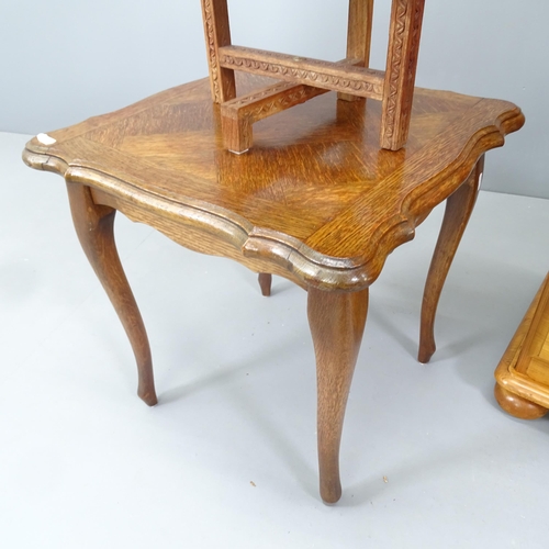 2160 - A modern pine bureau, 89x104x44cm, A French oak side table, 46x46cm, and a three-tier cake stand (3)