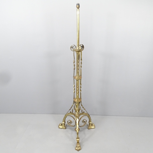 2168 - A Victorian brass standard lamp, converted from oil lamp. Height to bayonet 145cm.