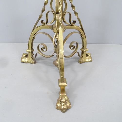 2168 - A Victorian brass standard lamp, converted from oil lamp. Height to bayonet 145cm.