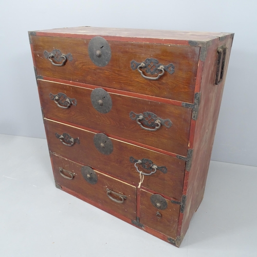 2181 - A late 20th century Japanese elm Tansu chest of three long and two short drawers. 85x93x40cm.