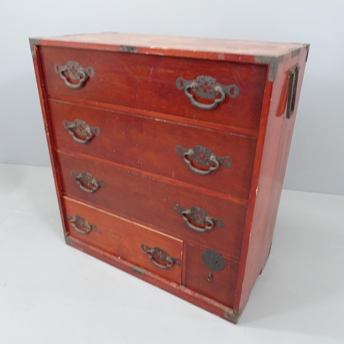 2182 - A late 20th century Japanese elm Tansu chest of three long and two short drawers. 85x89x42cm