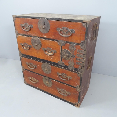 2183 - A late 20th century Japanese elm two-section Tansu chest of four long and two short drawers. 87x98x4... 